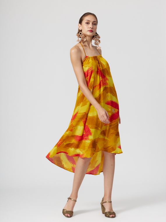 Simone Irani – Nikita, Sari Halter Neck Mini Dress_ Gold Melange