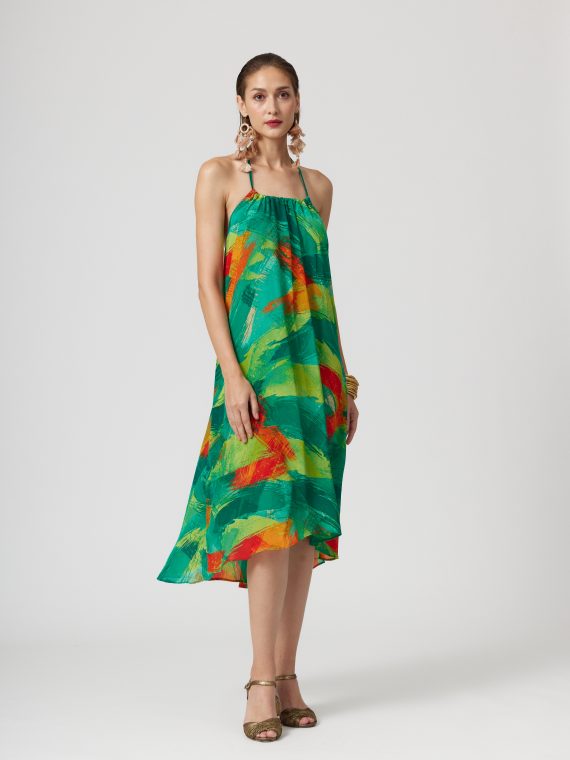 Simone Irani – Nikita, Sari Halter Neck Mini Dress_ Green Melange(2)
