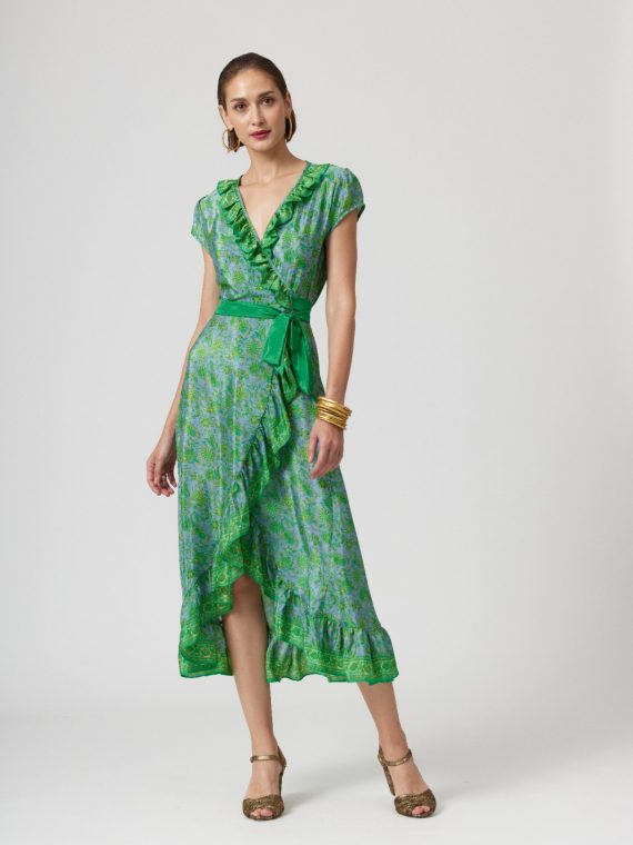 Simone Irani – Romana, Sari Midi Wrap Dress_ Green Tea(1)