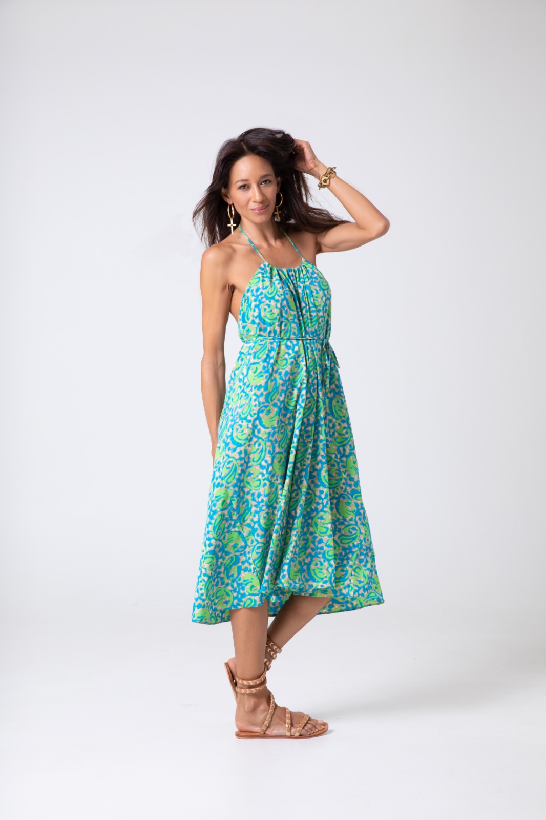Simone Irani – NIKITA, SARI HALTER NECK MIDI DRESS_ AQUA MARINE(1)