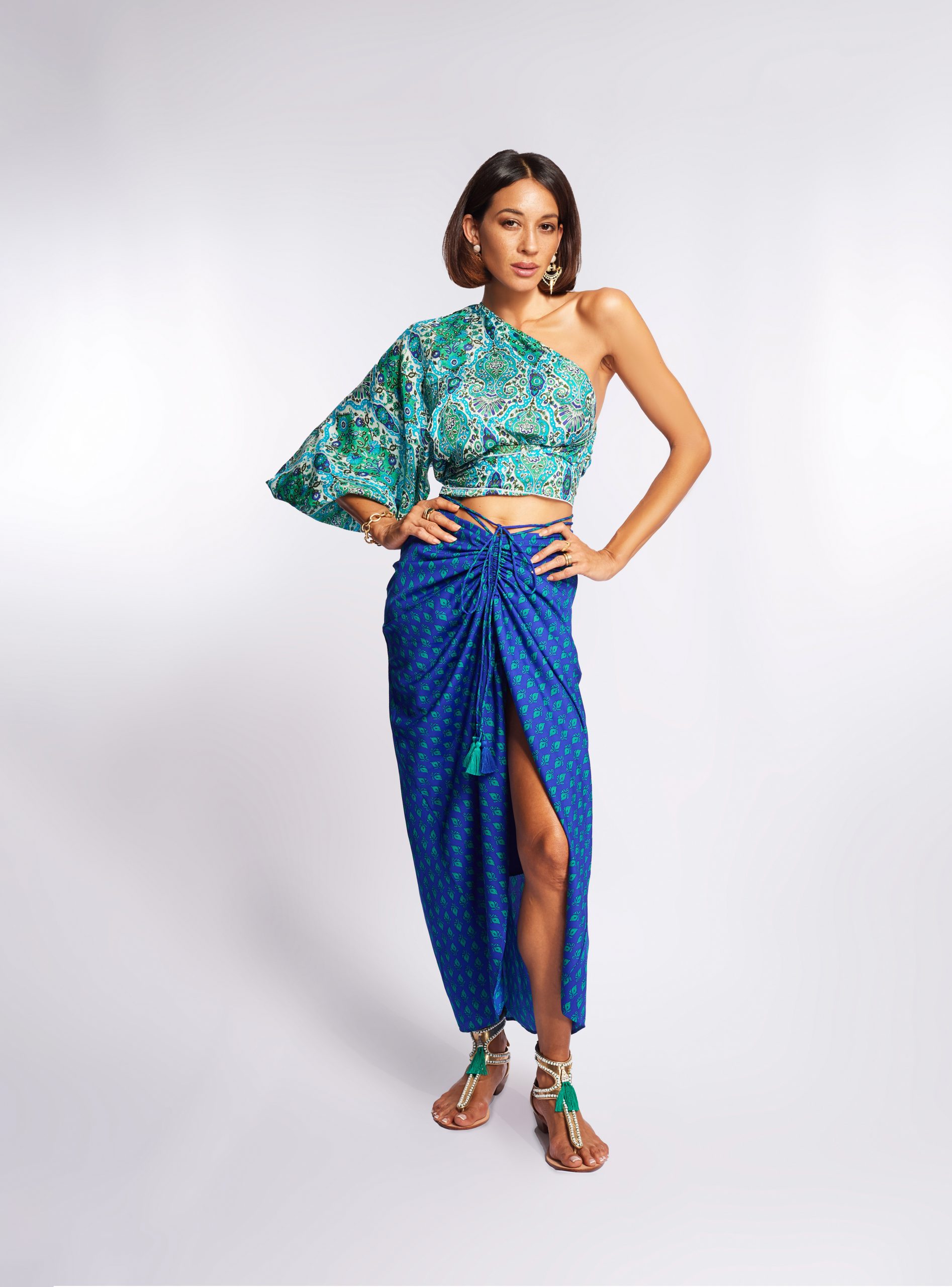 Simone Irani – Vara, Blouson Sleeve Top_ Blue Silk(1)