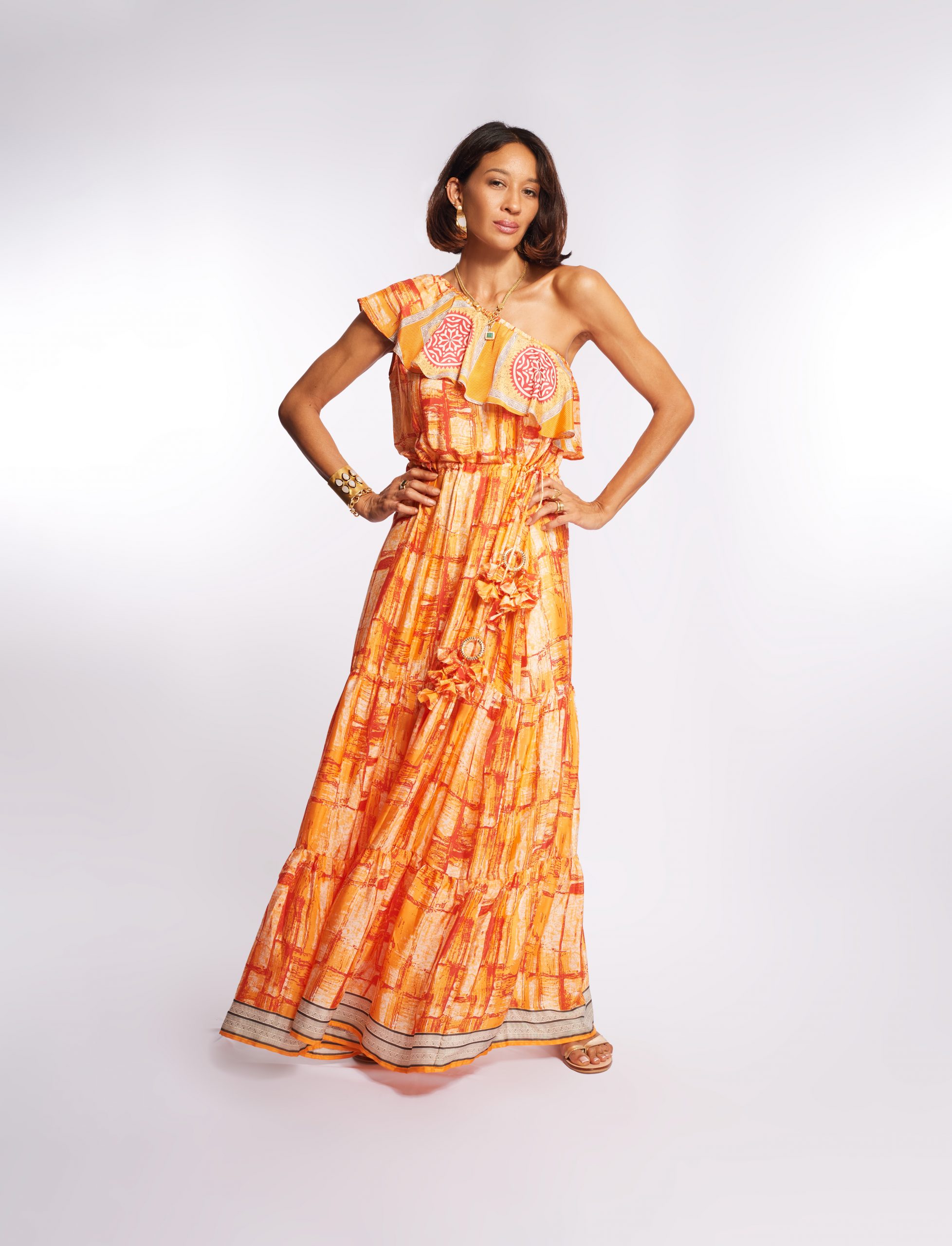 Simone Irani_ Regina, Sari Peplum Dress_ Orange(3)