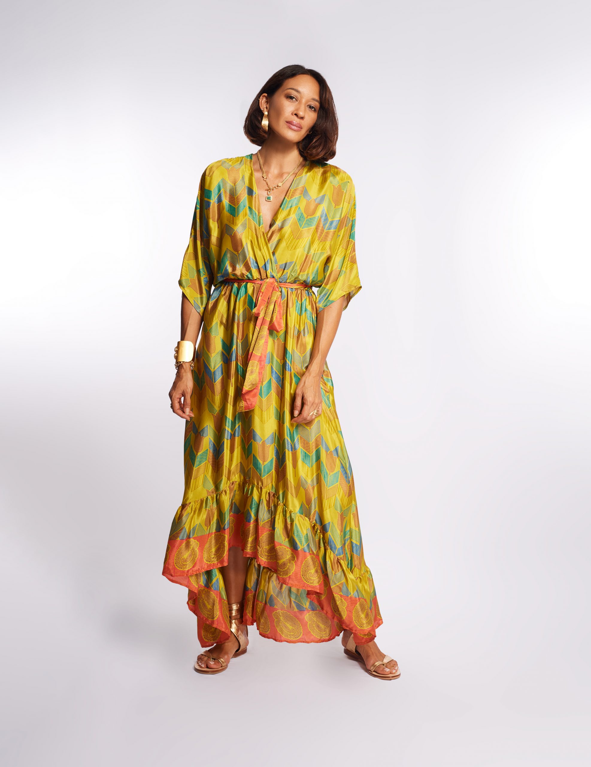 Simone Irani_ Senorita, Sari Short Sleeve Dress_ Citrine