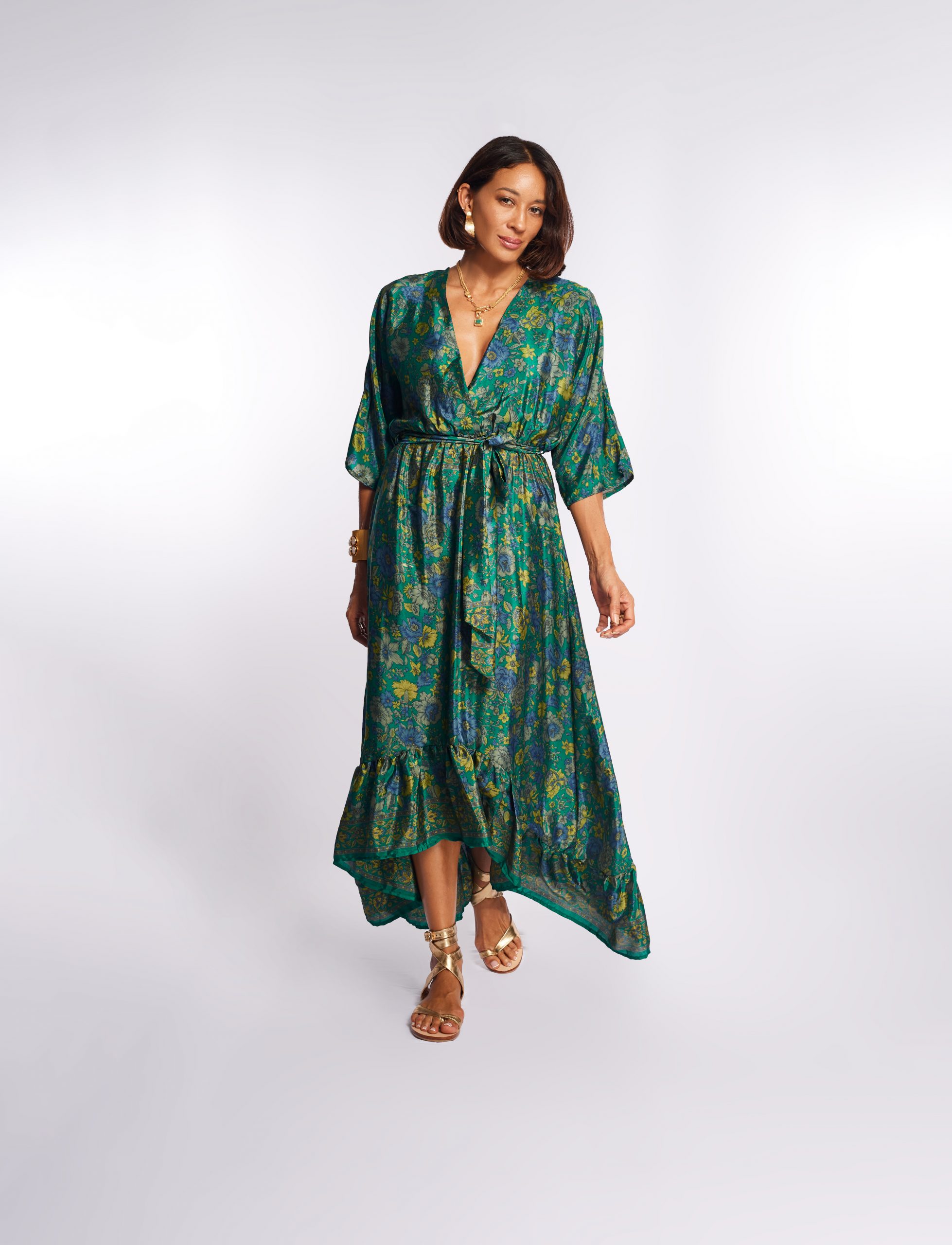 Simone Irani_ Senorita, Sari Short Sleeve Dress_ Emerald(1)