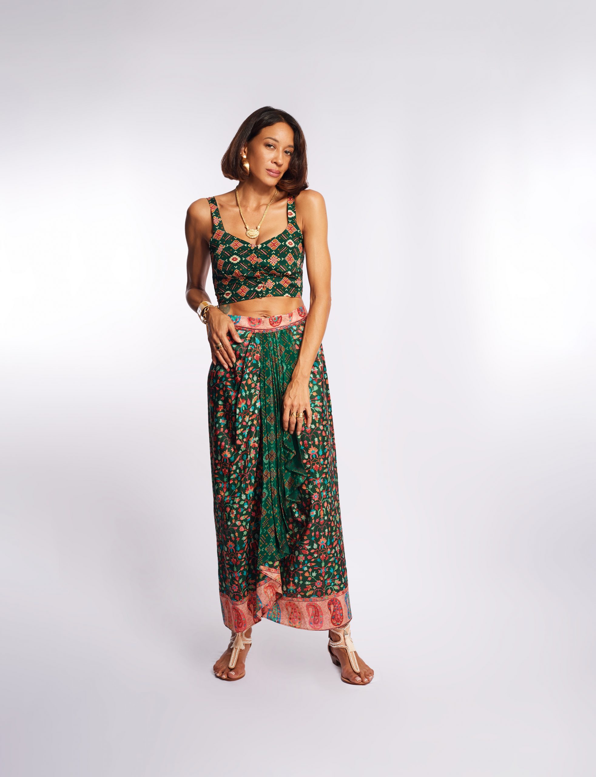 Simone Irani_ Toni, Pleated Skirt Set_ Green(1)