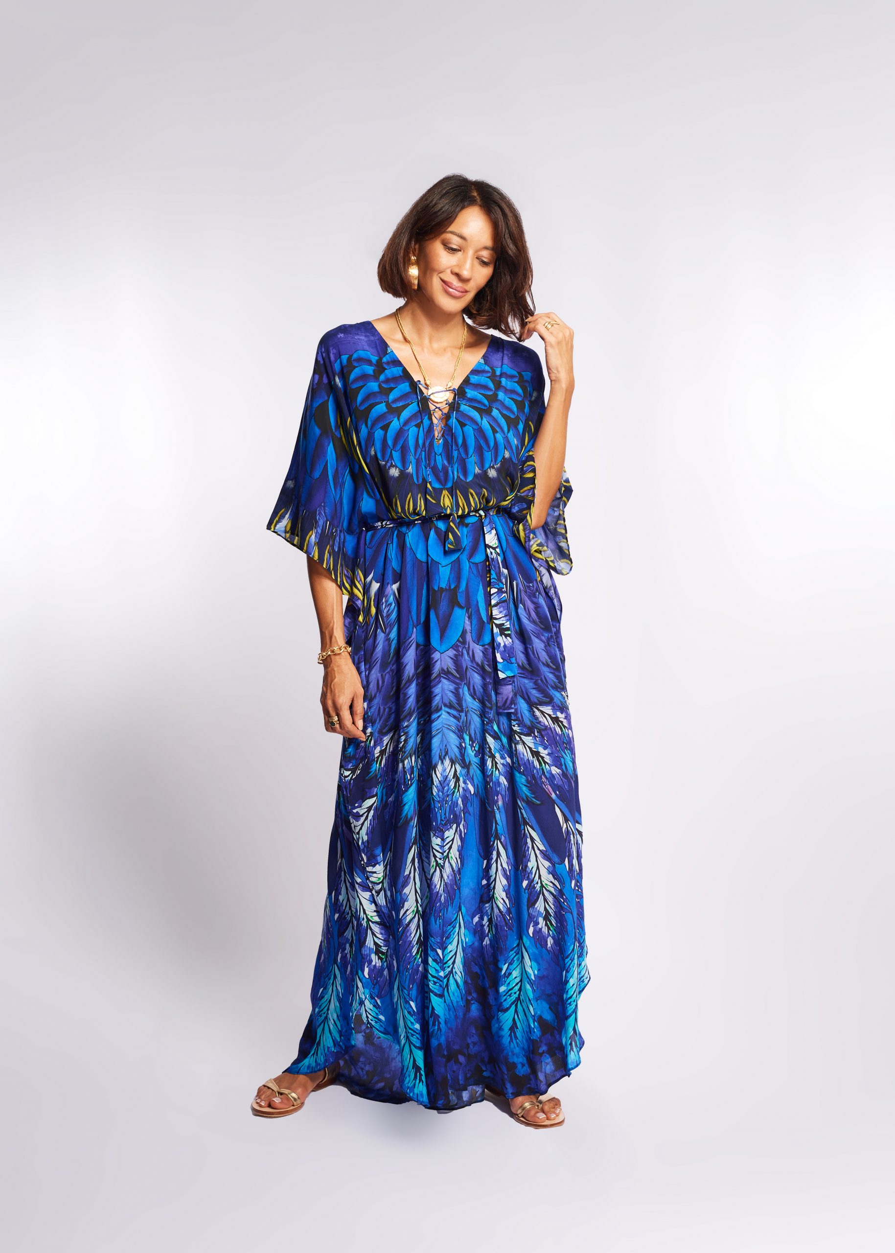 Simone Irani – Sanura, Long Belted Kaftan_ Indigo Blue(1)