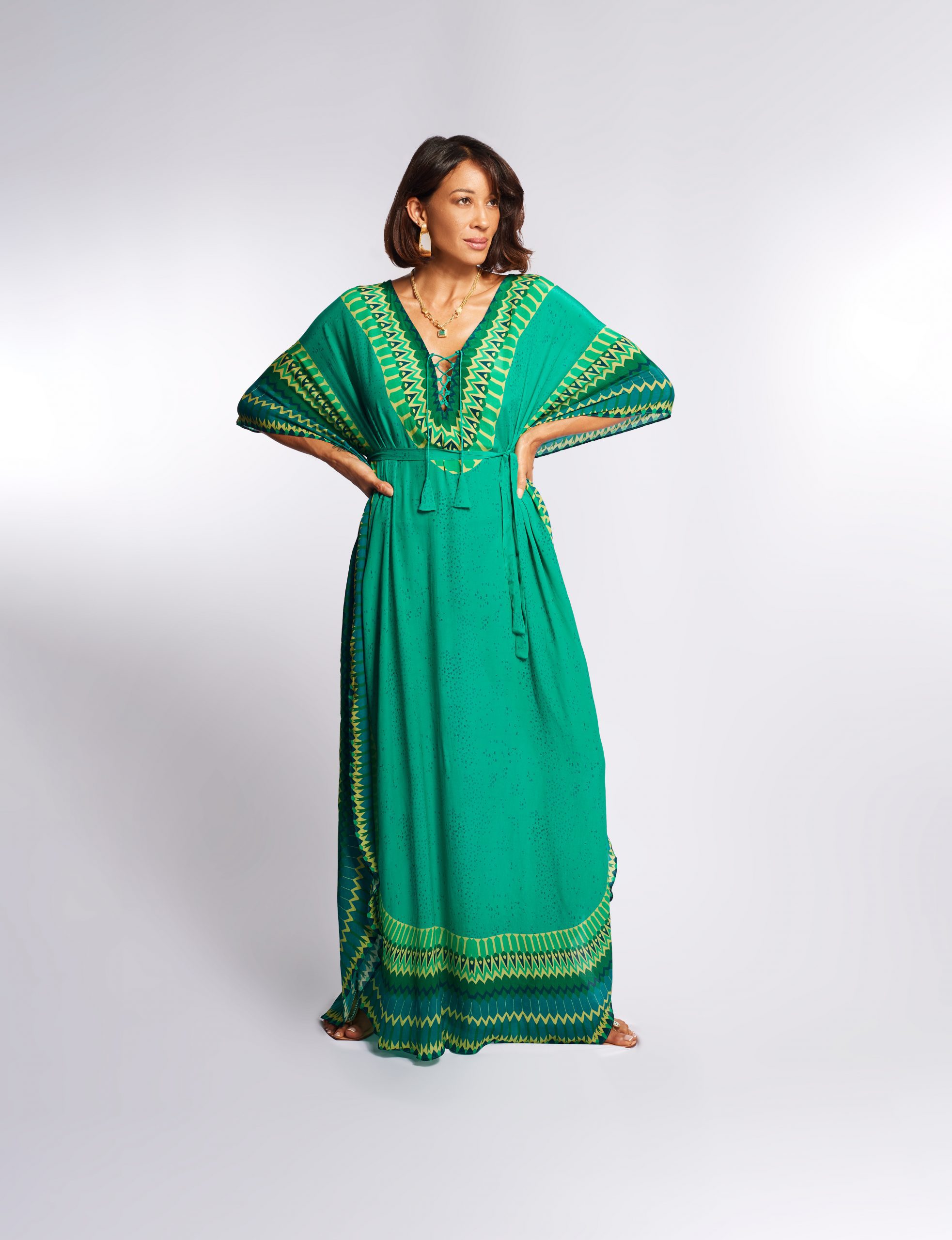 Simone Irani – Sanura, Long Belted Kaftan_ Sea Green(4)